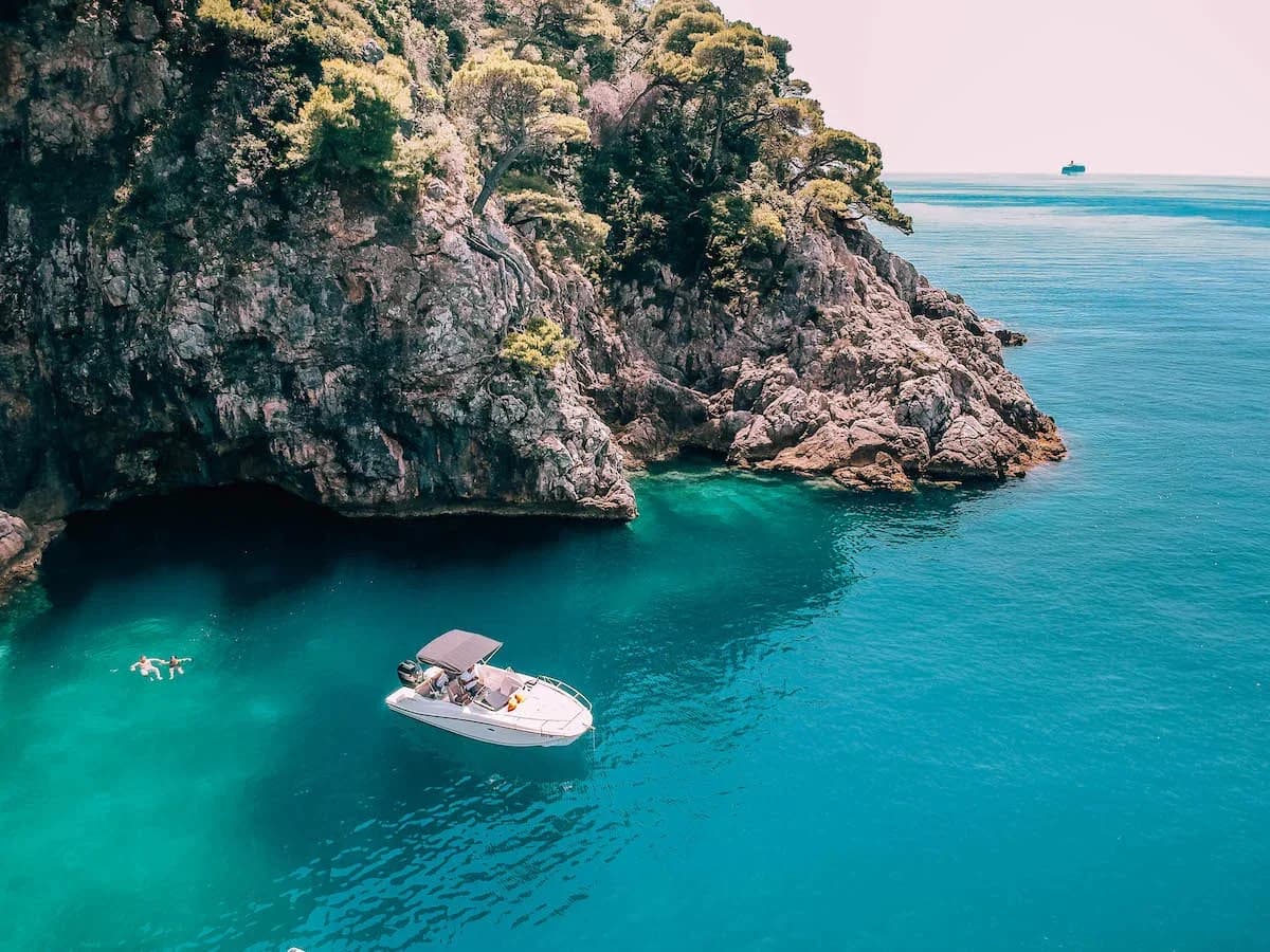 Boat anchored in a quiet cove on the Elafiti islands