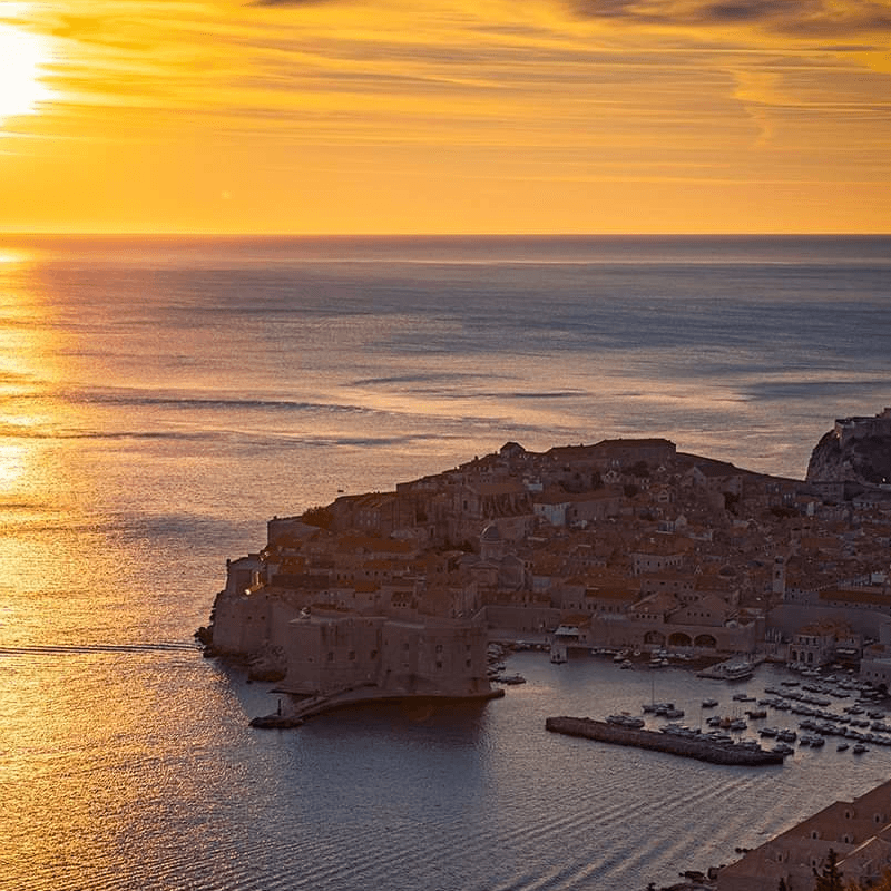 Dubrovnik Old Town glowing in golden sunset light